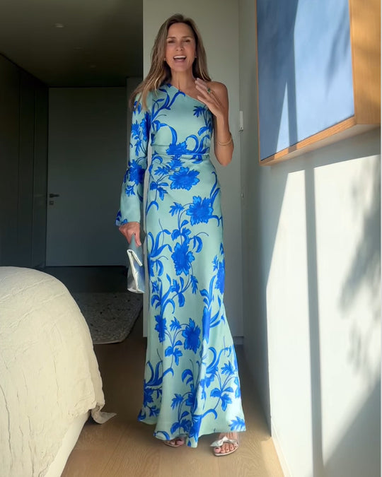 Damen Etuikleid mit asymmetrischem Schnitt und floralen Details EB