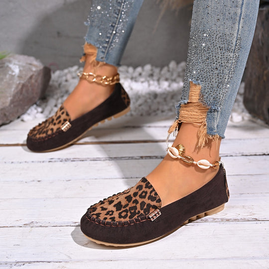 Damen Mokassins mit Leopardenmuster und geschmeidigem Wildleder EB
