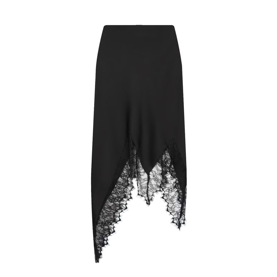Damen Maxi-Rock mit asymmetrischer Spitzenbesatz und elegantem Saum EB