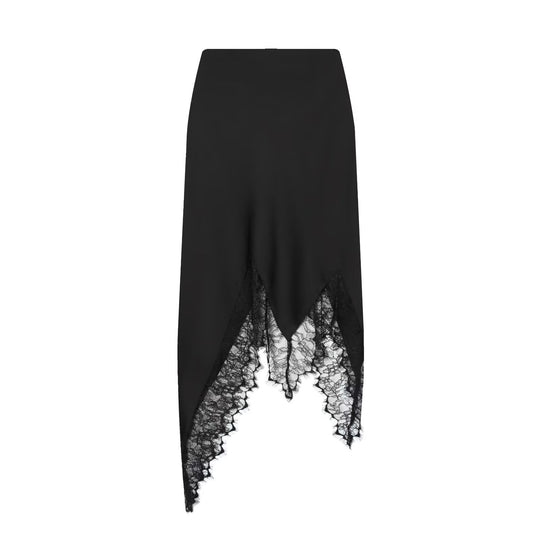 Damen Maxi-Rock mit asymmetrischer Spitzenbesatz und elegantem Saum EB