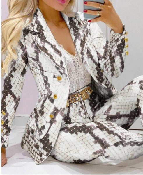 Damen Zweiteiliges Blazer-und-Hose-Set mit Schmetterlingsprint und glamourösem Glitzereffekt EB