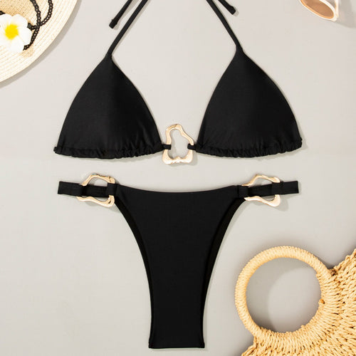 Damen Triangel-Bikini mit verstellbarem Halter und elegantem Schnallen-Detail EB