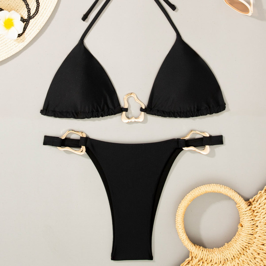 Damen Triangel-Bikini mit verstellbaren Trägern und dekorativen Schnallen EB