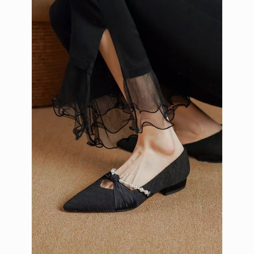 Damen Ballerinas mit zartem Schleifen- und Perlenschmuck EB
