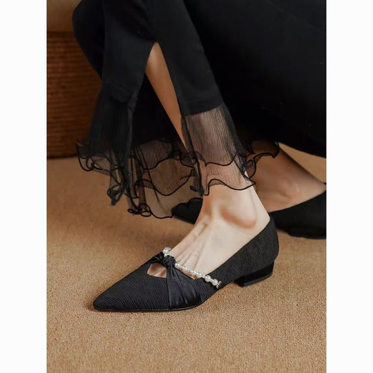 Damen Ballerinas mit zartem Schleifen- und Perlenschmuck EB