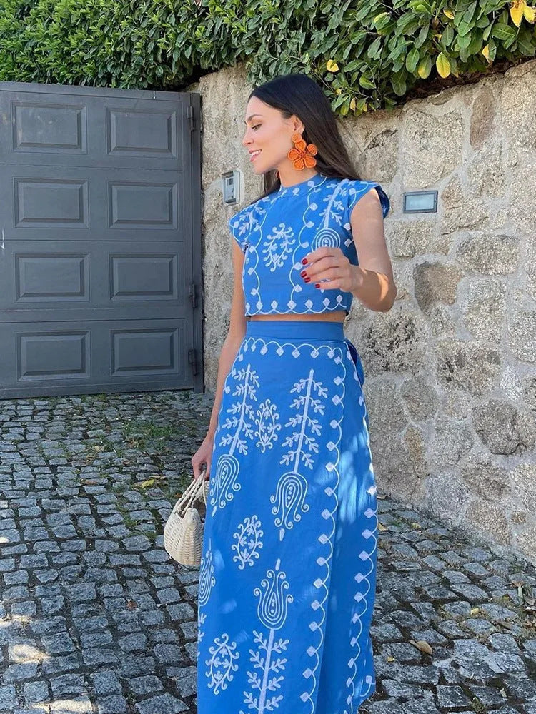Damen Zweiteiliges Set mit floraler Stickerei und bequemer Bundlösung EB