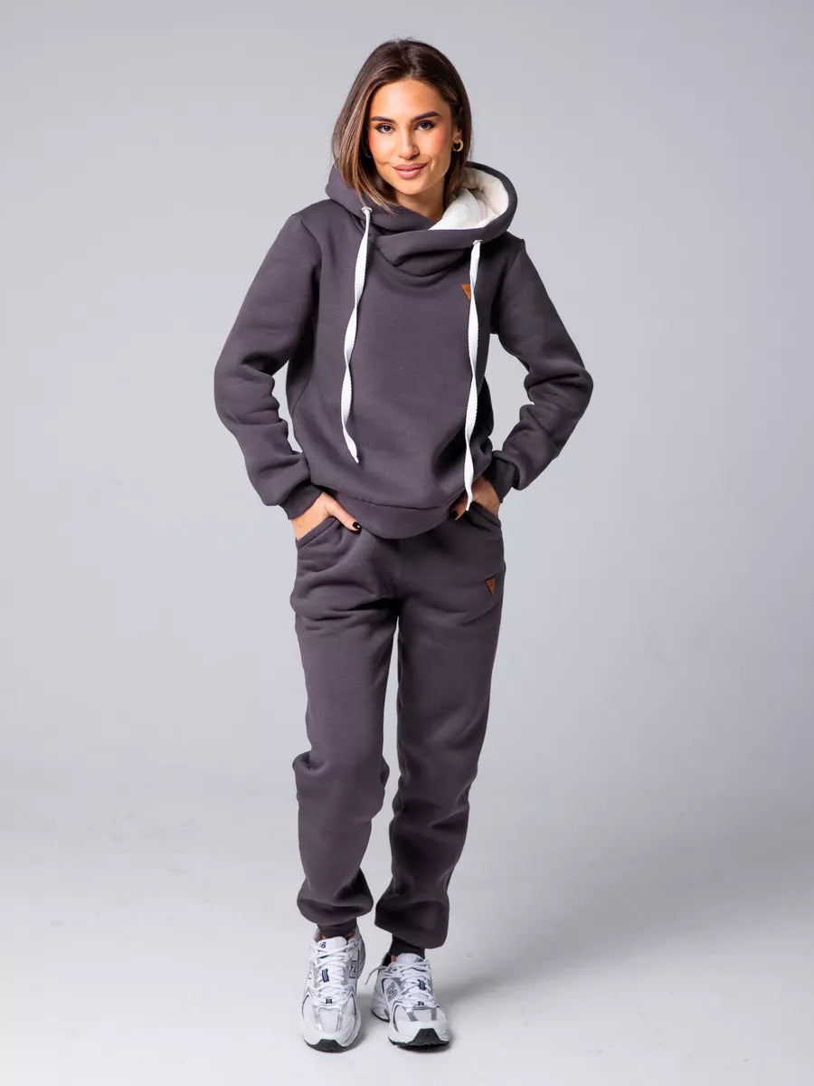 Damen Loungewear-Set mit Schalkragen-Hoodie und taillierter Jogginghose EB