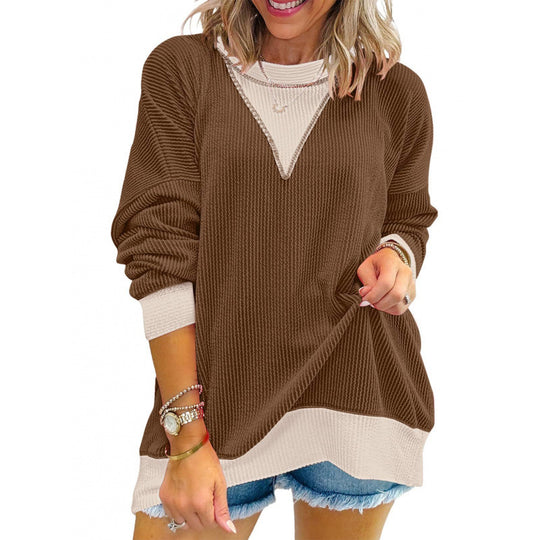 Damen lässiger Pullover aus strukturiertem Material mit V-Ausschnitt EB