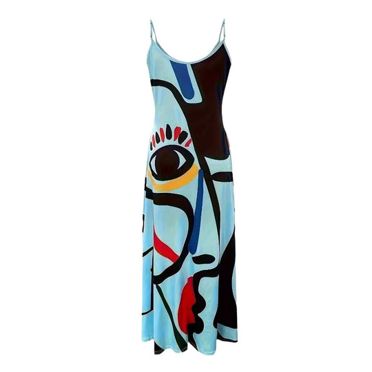 Damen Elegantes Maxikleid mit modernem abstraktem Print und fließendem Schnitt EB