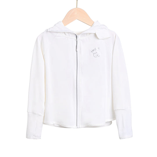 Damen leichte Sportjacke mit Kapuze und dezentem Motiv EB
