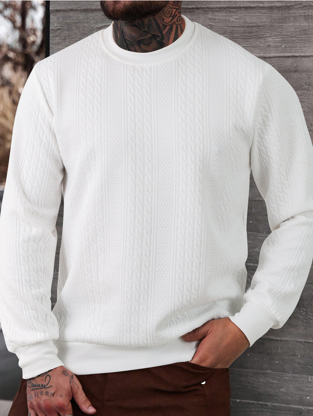 Herren nan texturiertes Rundhals-Sweatshirt mit feiner Waffelstruktur und gerippten Bündchen EB