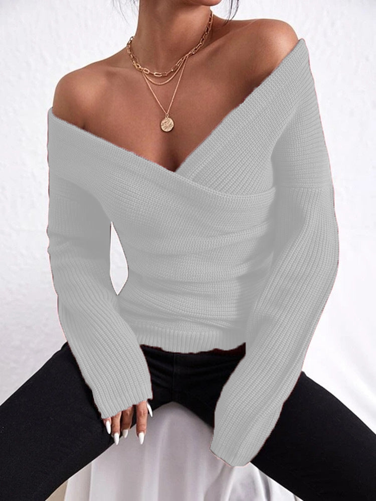 Damen Wickelpullover mit modernem V-Ausschnitt und lässigem Schnitt EB