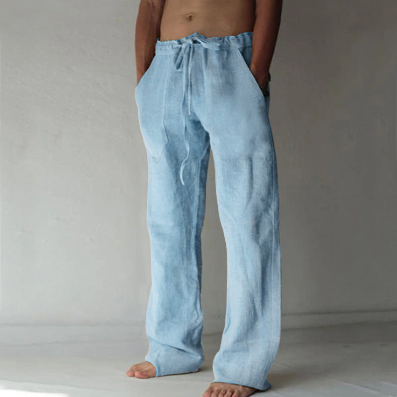 Herren nan lockere Leinenhose mit weitem Bein und Kordelzugbund EB