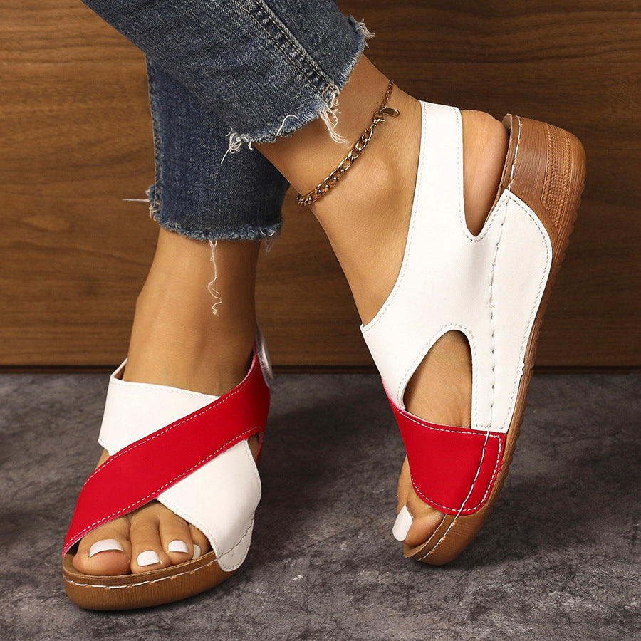Damen offene Sandalen mit gekreuztem Riemendesign und komfortablem Fußbett EB