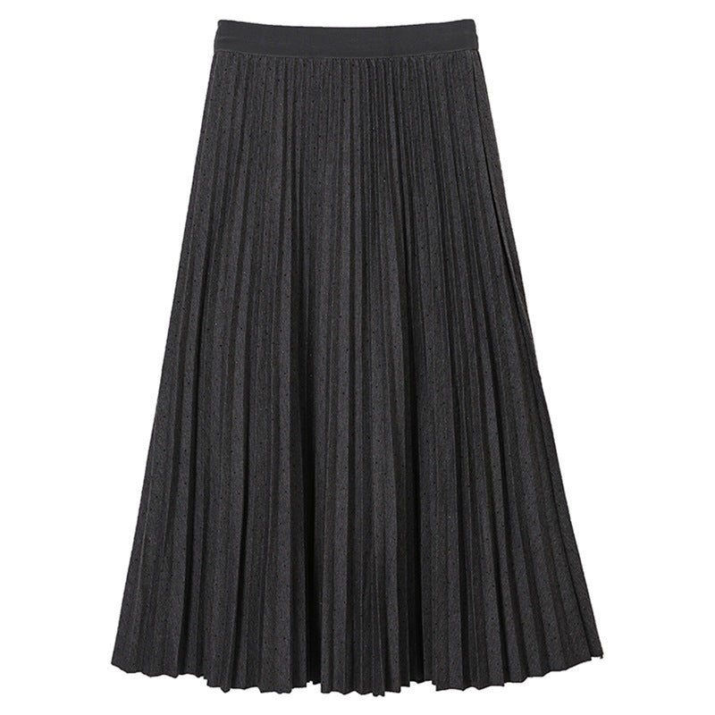 Damen  eleganter Falten-Maxirock mit dezentem Glitzer-Finish und elastischem Komfortbund EB