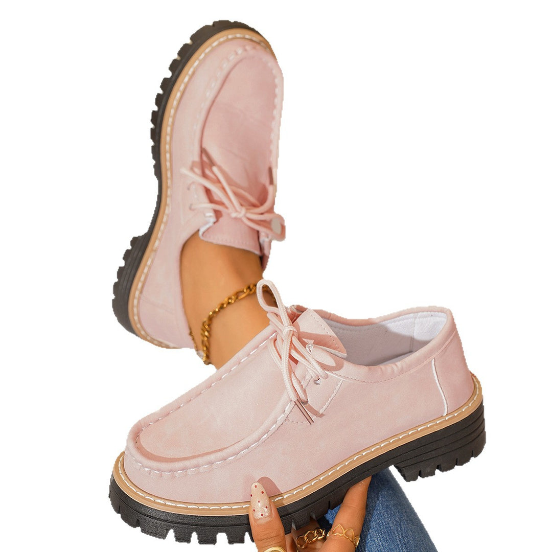 Damen modische Schnürschuhe mit robustem Profil und feinem Lederobermaterial EB