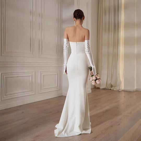 Damen Elegantes Meerjungfrau-Kleid mit schulterfreiem Design und langen Ärmeln EB