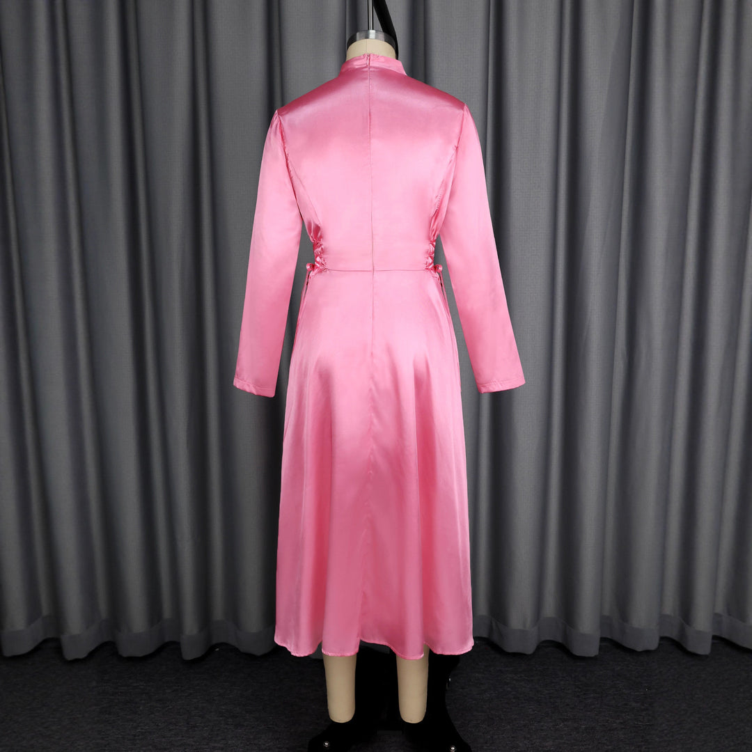 Damen Elegantes Midikleid mit Raffinierter Schleifenbindung EB