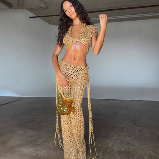 Damen Glamouröses Häkel-Outfit mit schimmernden Akzenten EB