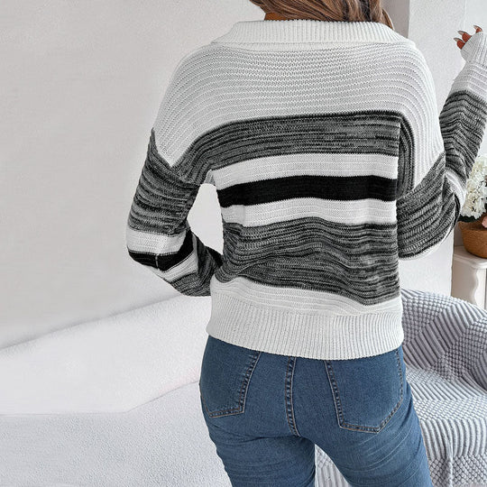 EB | Pullover - Damen Winter gestreifter Strickpullover