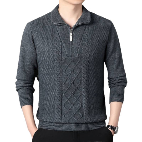 Herren Strickpullover mit hohem Kragen und Zipper EB