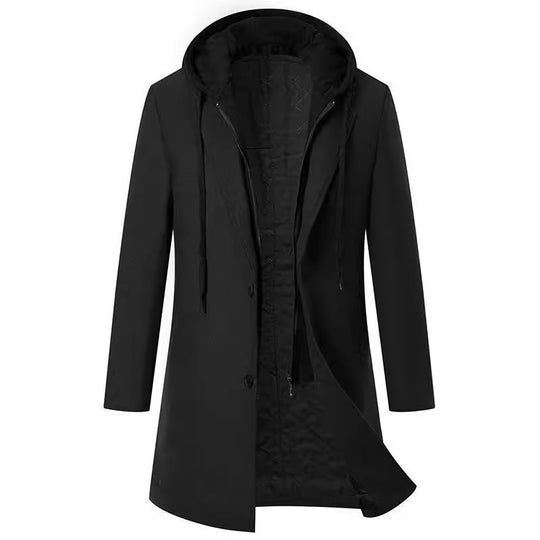 Damen eleganter Mantel mit abnehmbarer Kapuze und Fleece-Futter EB