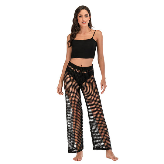 Damen Häkel Strandhose mit hoher Taille und weitem Schnitt EB