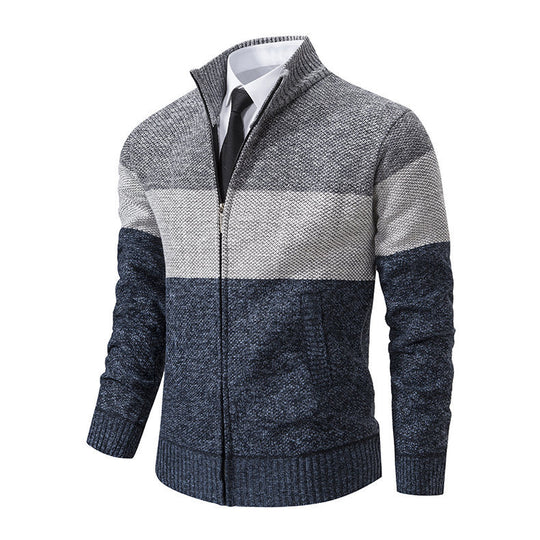 Herren modische Strickjacke mit Stehkragen und modernem Zip EB