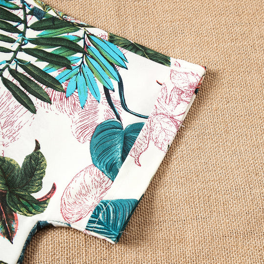 Damen Kurzarmbluse mit floralem Design und knotbarem Saum EB