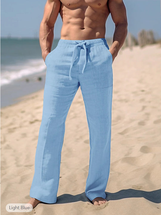 Herren nan weite Resort-Freizeithose im Palazzo-Stil aus Leinenmix mit Tunnelzug und seitlichen Eingrifftaschen Eichborn Berlin