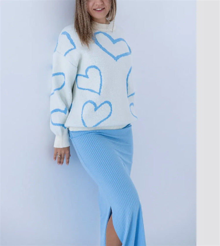 Damen Kuscheliger Jacquard-Pullover mit Herzmotiv und lockerer Oversize-Passform EB