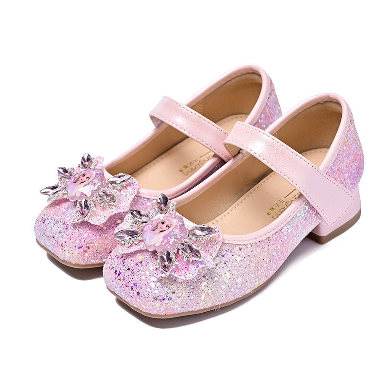 Mädchen Mary Jane Glitzer Ballerinas mit Blumenverzierung EB