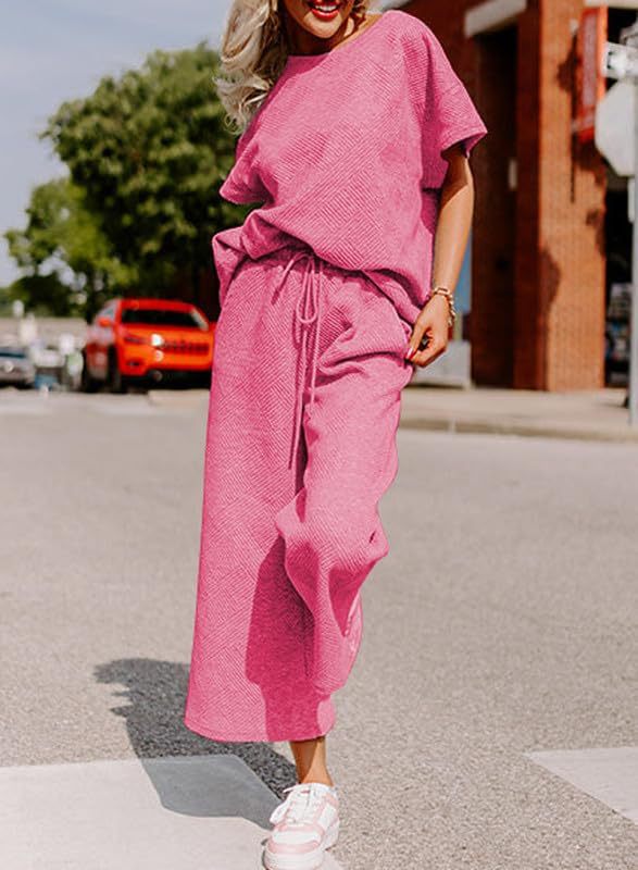 Damen lässiges Jumpsuit-Set aus weichem Material mit elastischem Bund und weit geschnittenen Beinen EB
