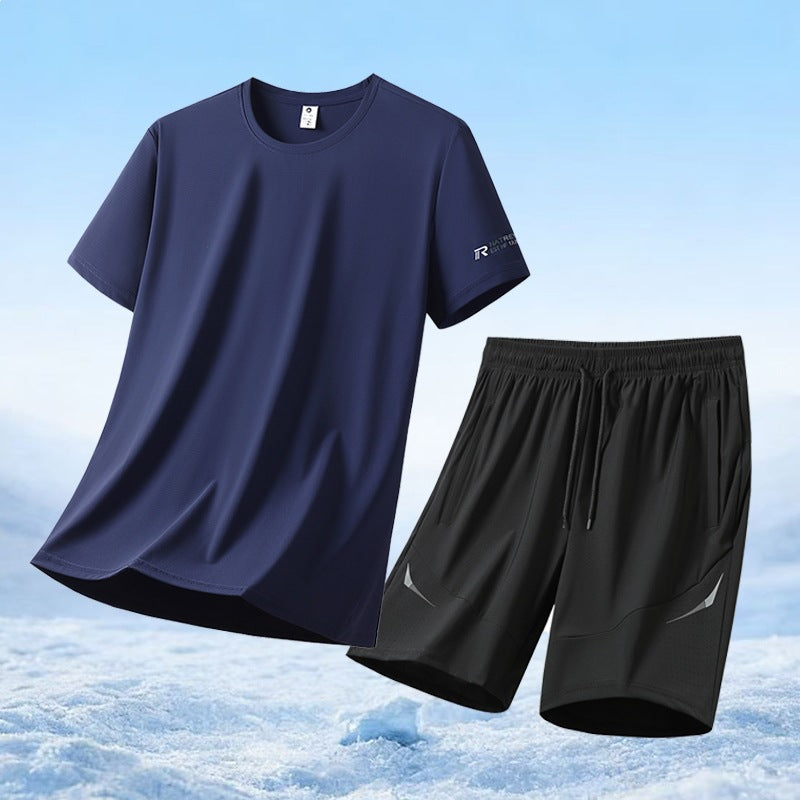 Herren nan atmungsaktives Funktionsshirt und elastische Laufshorts Sportset EB