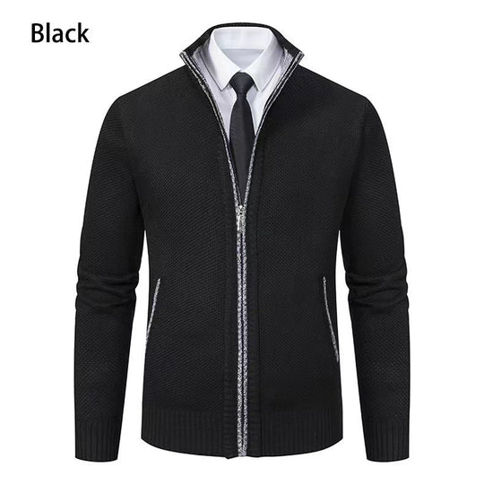 Herren nan melierte Strickzipjacke mit hohem Stehkragen, feiner Struktur und verdeckten Eingrifftaschen EB