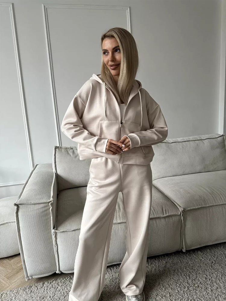 Damen nan weite Highwaist-Loungehose aus Sweatstoff mit Kordelzug und Eingrifftaschen EB