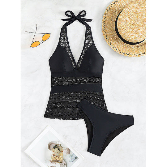 Damen Eleganter Badeanzug mit verziertem Spitzen-Überwurf EB