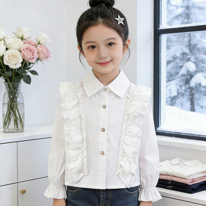 Mädchen Bluse mit Rüschendetails und Knopfverschluss EB