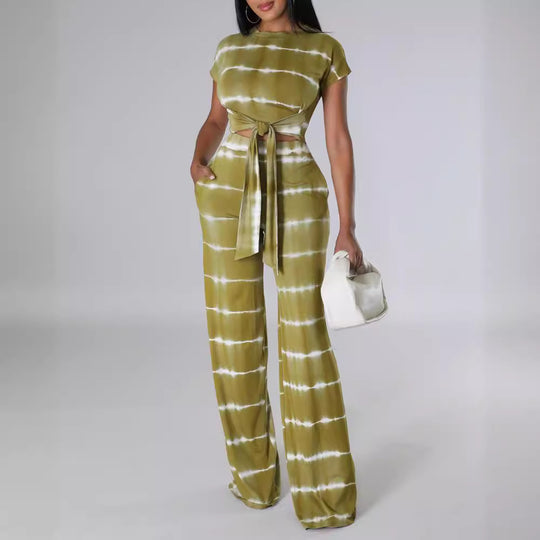 Damen elegantes Jumpsuit mit Taillengürtel und seitlichen Taschen EB