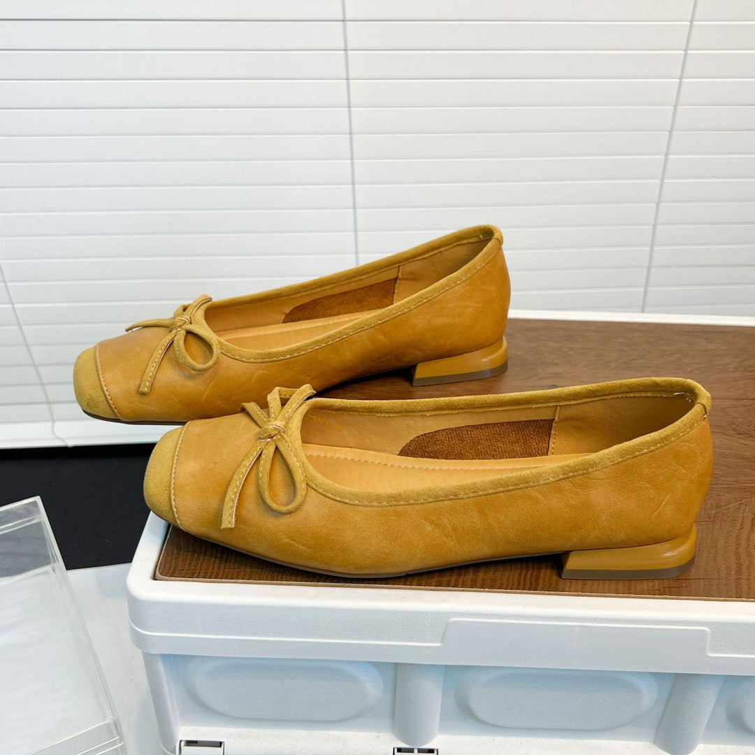 Damen Elegante Ballerinas mit feinem Leder und dekorativem Schleifenverschluss EB