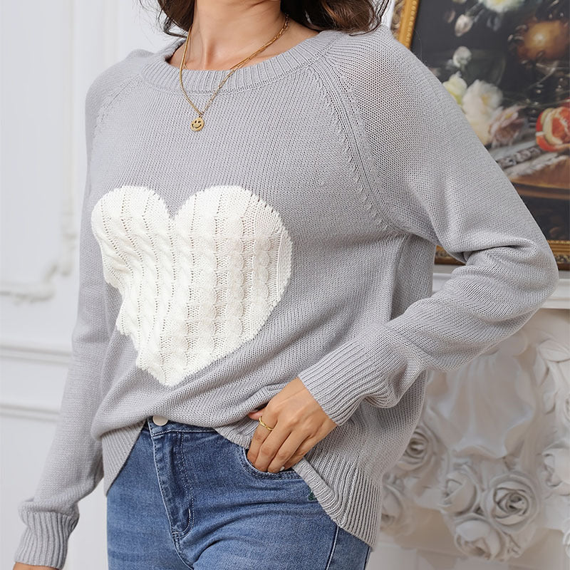 Damen Strickpullover mit Herzdesign und feiner Struktur EB