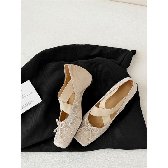Damen Elegante Ballerina mit Strassverzierungen EB
