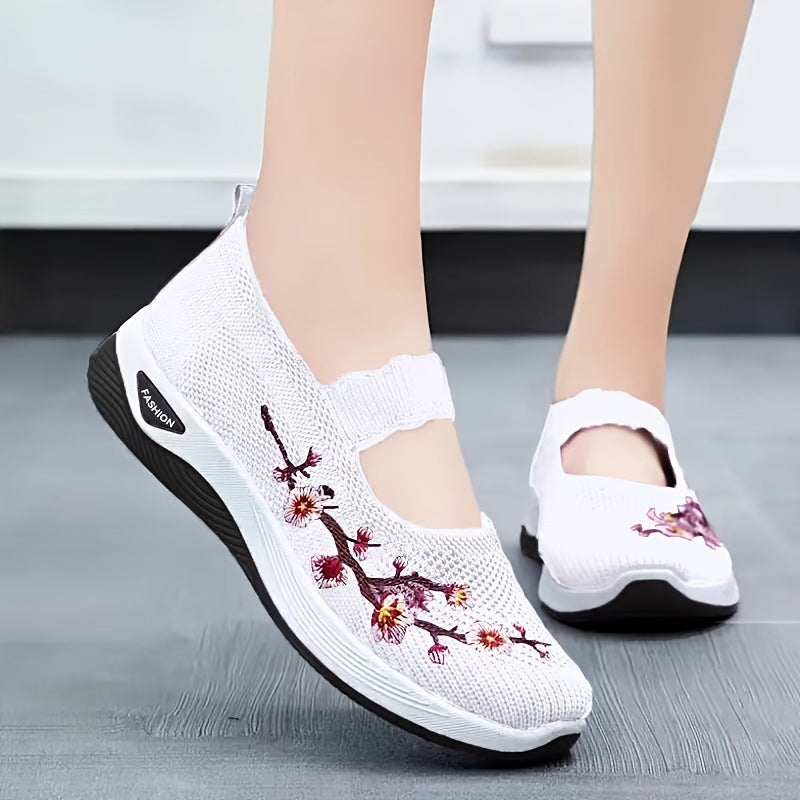Damen Bequeme Sneaker mit floralen Stickereien EB