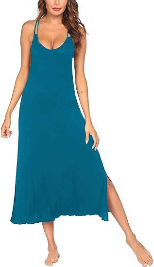 Damen Maxikleid mit eleganten Spaghettiträgern und lässigem Schnitt EB