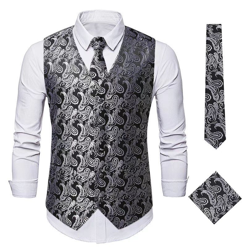 Herren nan Paisley Satin Anzugweste Set mit Krawatte und Einstecktuch EB