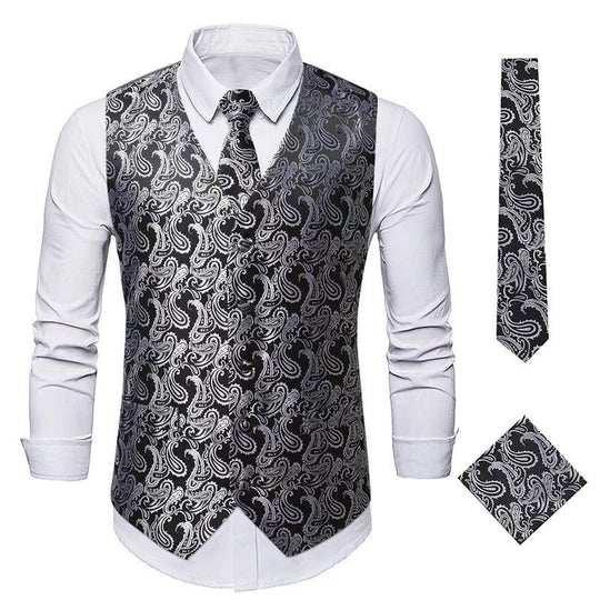 Herren nan Paisley Satin Anzugweste Set mit Krawatte und Einstecktuch EB