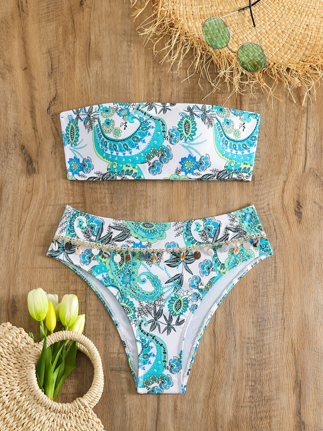 Damen Bandeau-Bikini-Set mit eleganten Muscheldetails EB