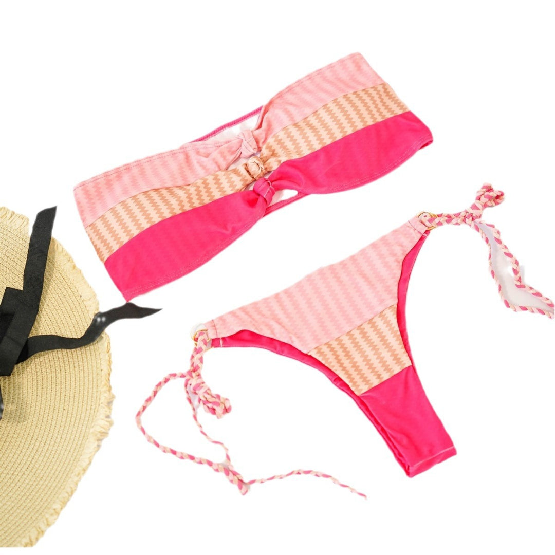 Damen Bandeau-Bikini mit raffinierten Knotendetails und verspieltem Design EB