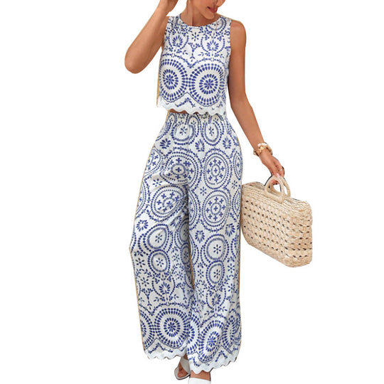 Damen Zweiteiliges Set mit floralem Muster und weitem Schnitt EB