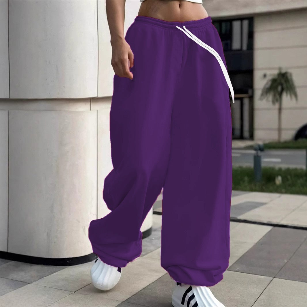 Damen nan weite Baggy-Jogginghose mit hohem Komfortbund, Kordelzug und elastischen Knöchelbündchen EB